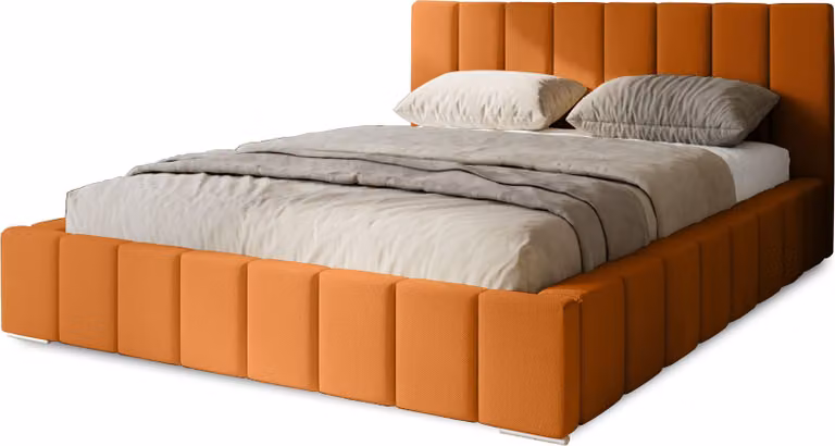 Letto imbottito Menos 120x200 cm, letto con testiera, letto matrimoniale con contenitore e rete a doghe in legno, tessuto in velluto: giallo