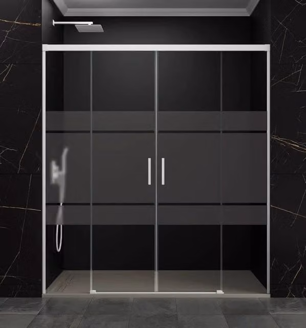 Box doccia rettangolare BASI BASIC 2 con 2 elementi fissi e 2 scorrevoli, vetro Frost Plus bianco opaco, L: 140 cm