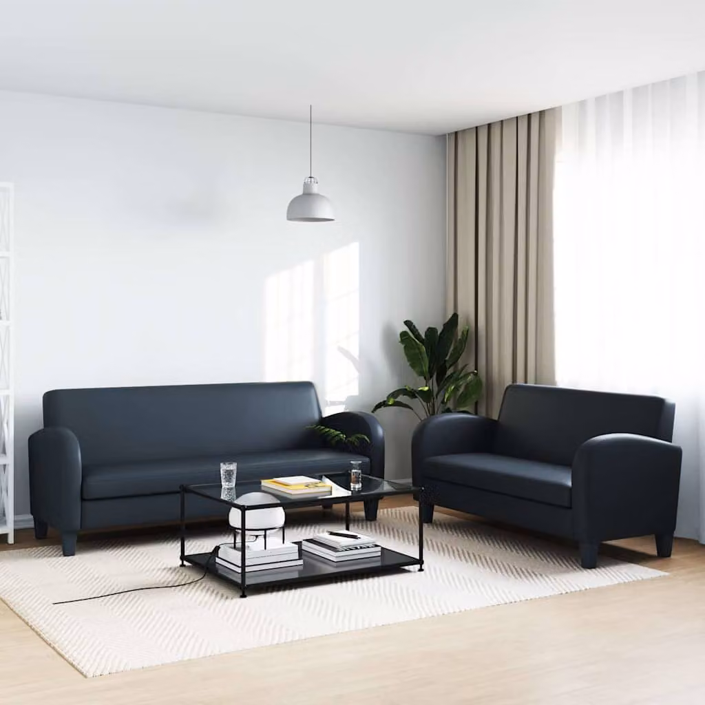 Set di divani vidaXL in similpelle nero composto da un divano a 2 posti e un divano a 3 posti con struttura in legno massiccio – 1