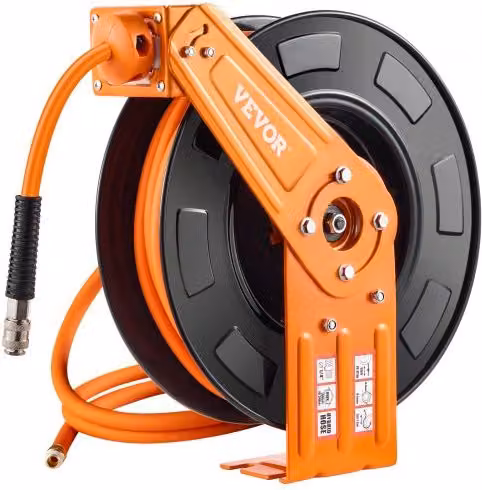 Avvolgitubo Aria Compressa Retrattile VEVOR Ibrido Arancione con Tubo Flessibile da 19,81 m e Pressione Massima 300 PSI per Montaggio a Soffitto o Parete