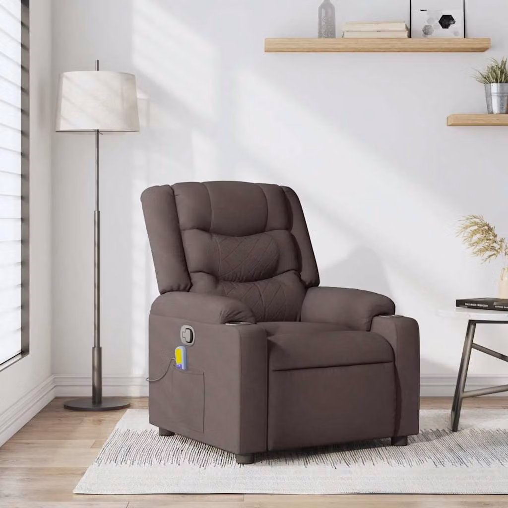 vidaXL Poltrona Relax Reclinabile Moderna in Tessuto Marrone con Braccioli