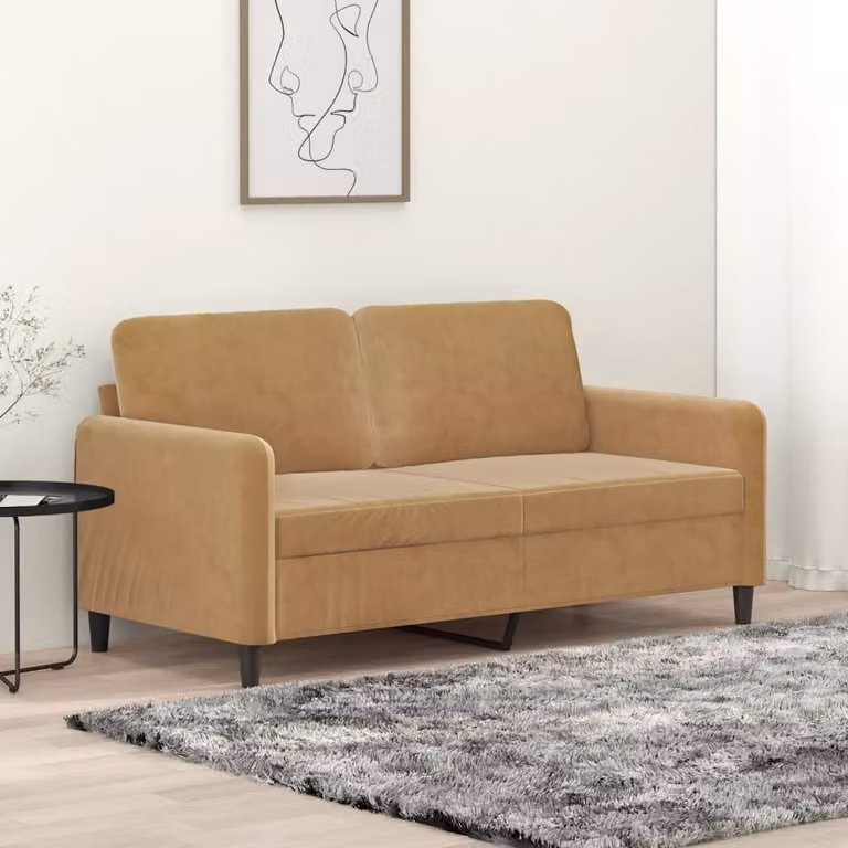 Divano esclusivo, due posti, color marrone, 140 cm, in velluto