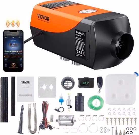 Riscaldatore da Tavolo con Bluetooth - Regolazione via App - Riscaldamento Automatico - Riscaldatore per Auto - Design Portatile - Funziona fino a 5500m di Altitudine - Riscaldatore a Diesel - Colore Arancione
