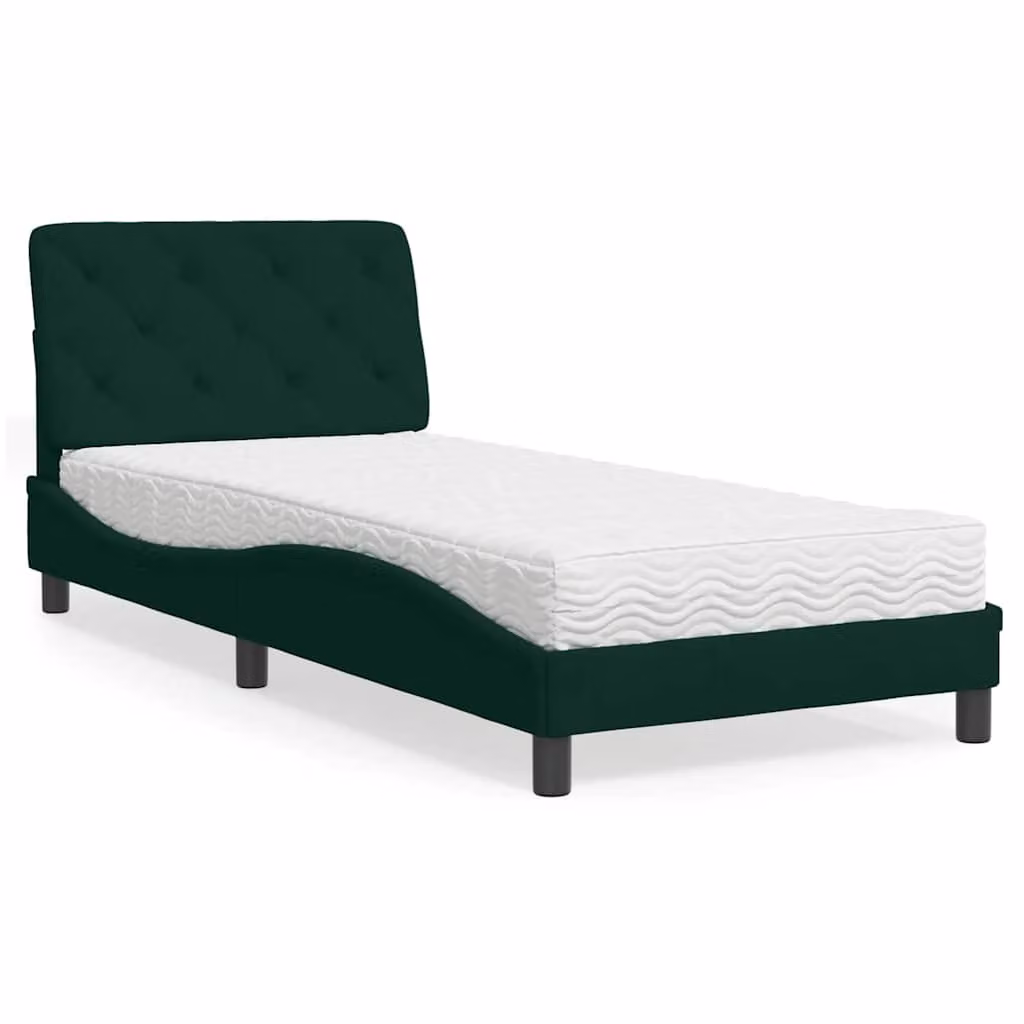 Letto con Materasso vidaXL in Velluto Verde Scuro, Dimensioni: 90 x 190 cm – 1
