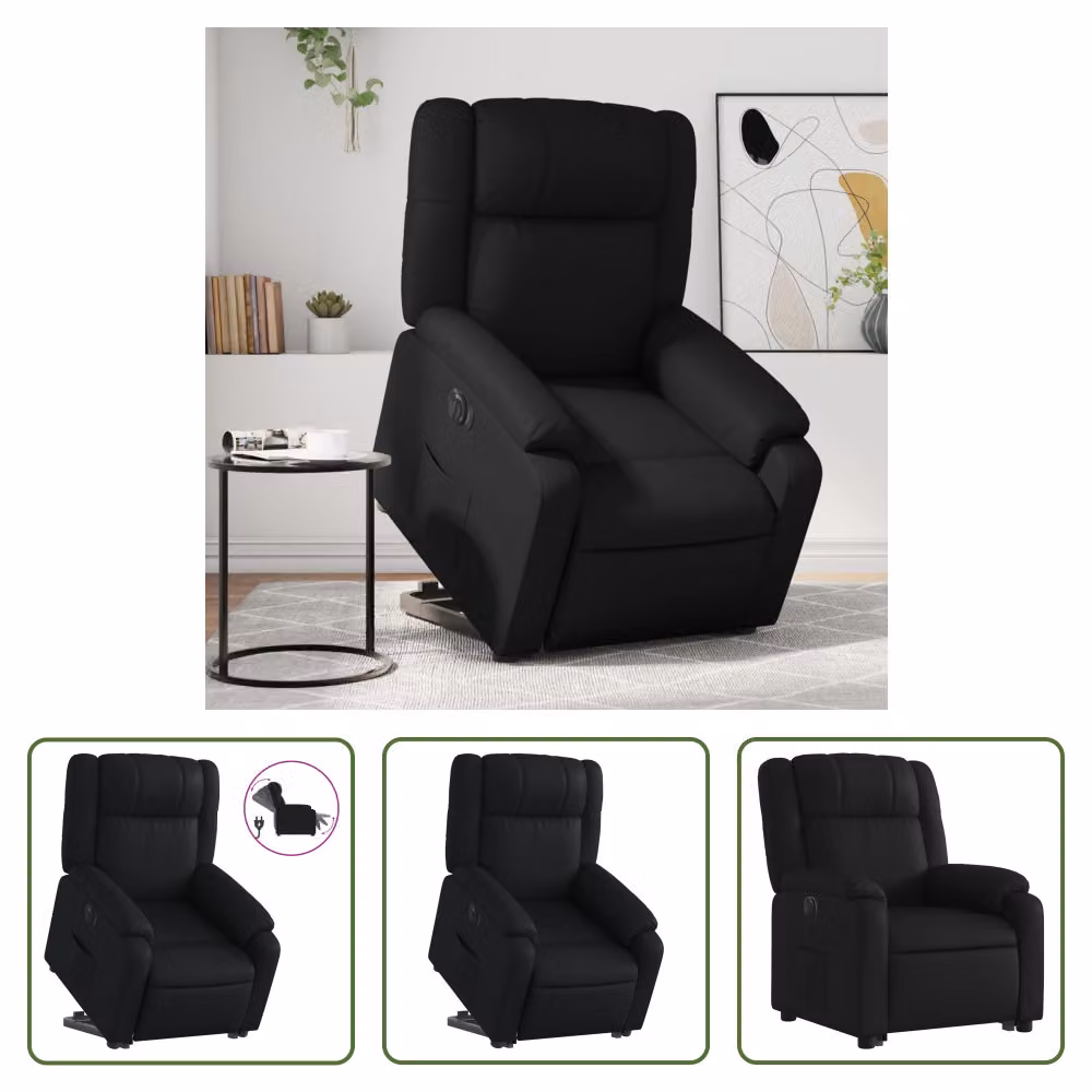 The Living Store Poltrona relax con supporto elettrico in Pelle finta nera