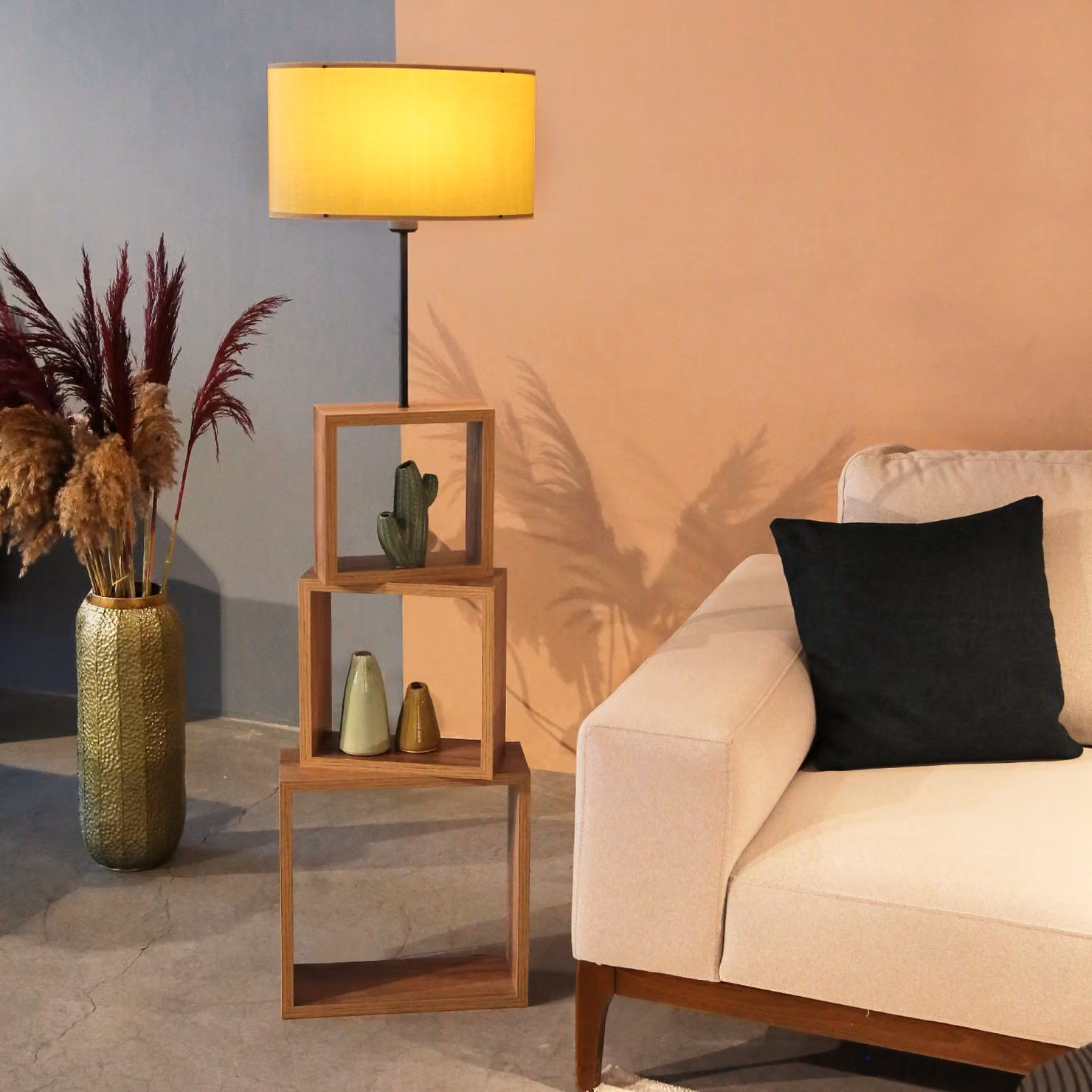 Opviq, AYD - 2904, lampada da terra, beige, legno, 20 x 37 x 140 cm