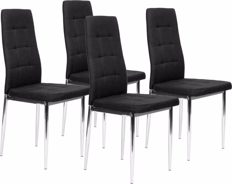 ModernHome KW01 Set di 4 sedie da pranzo, gambe cromate, nero