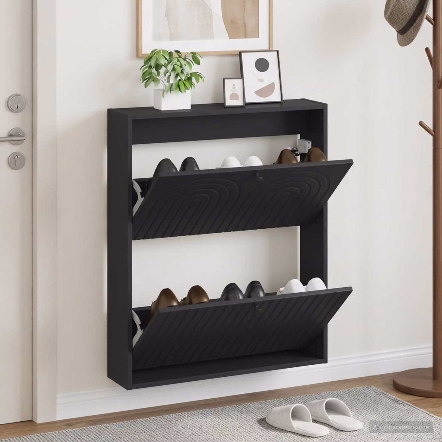 Mobiletto per scarpe da muro vidaXL ALKMAAR nero moderno con scomparti basculanti L: 71 cm, P: 17 cm, H: 86 cm
