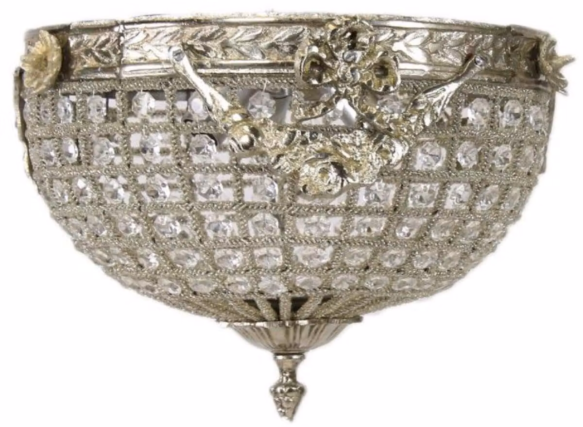 Casa Padrino Plafoniera barocca in cristallo argento Ø 30 cm - Plafoniera rotonda in stile barocco - Luci barocche - Nobile & Magnifico