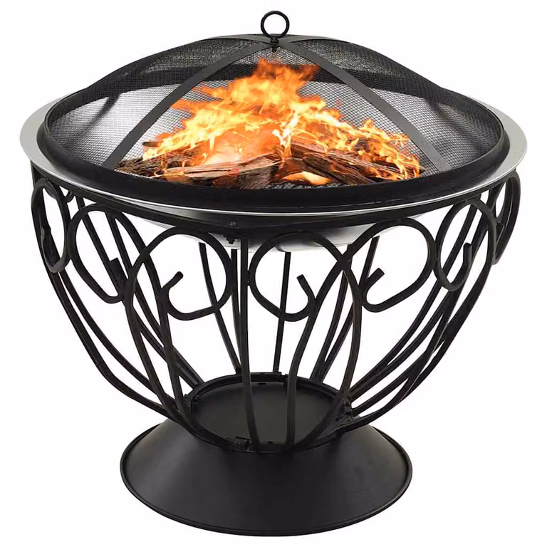 Braciere e Barbecue 2in1 con Attizzatoio vidaXL in Acciaio Inox, Colore Argento e Nero, L/P/H: 59 x 59 x 60 cm