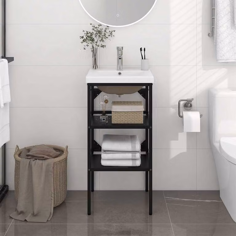 vidaXL Telaio per Lavabo da Bagno con Lavabo Integrato in Metallo e Ceramica Nero e Bianco