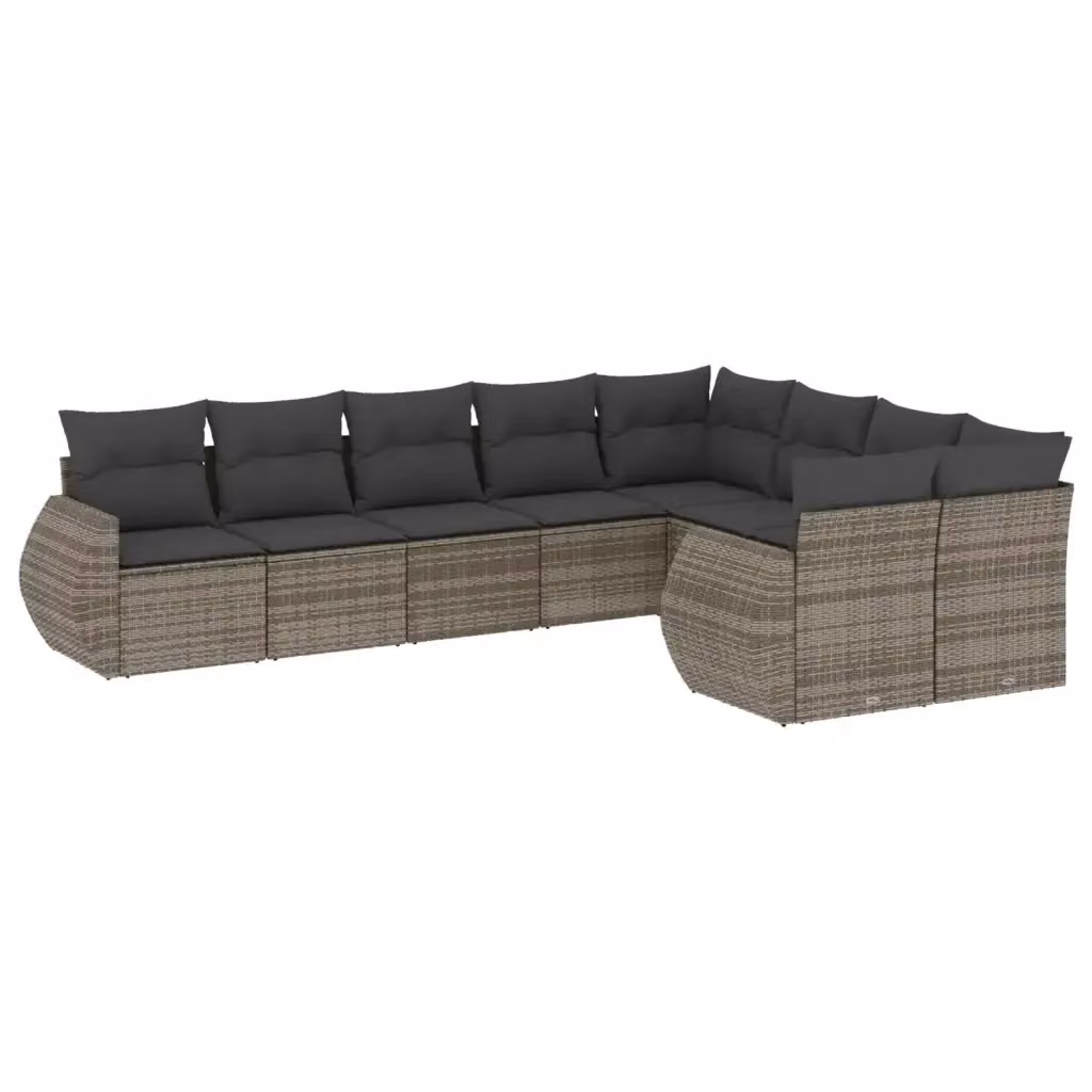 vidaXL Set Divano da Giardino a L 9 pz con Cuscini Grigio in Polyrattan e Acciaio – 2
