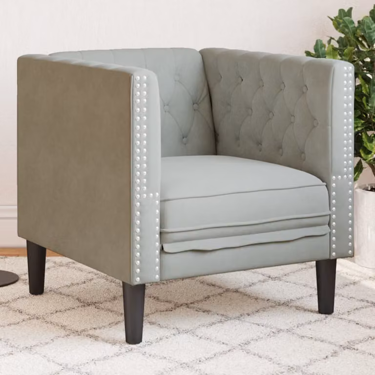 Poltrona Chesterfield vidaXL in Velluto Grigio con Struttura in Legno Solido