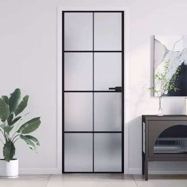 Porta Interna Reversibile vidaXL Modern in Alluminio e Vetro Temperato, Colore Nero, L: 76 cm, H: 201,5 cm – 1