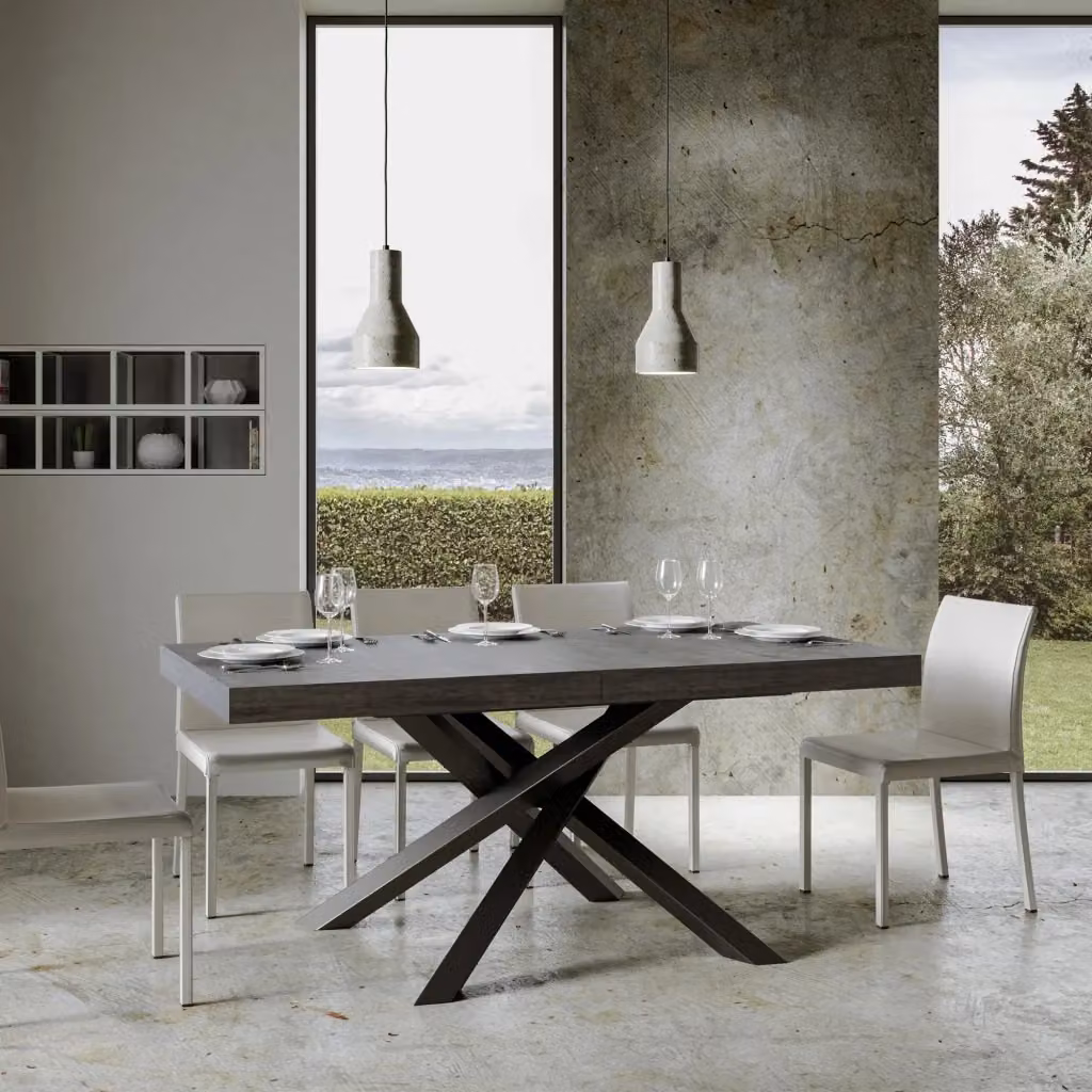 Tavolo allungabile Itamoby moderno con piano effetto cemento e telaio antracite L: 90-460 cm, P: 90 cm – 2