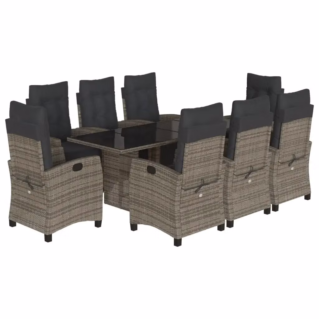 Set da pranzo da giardino vidaXL in polyrattan grigio con tavolo in vetro e 9 pezzi – 2