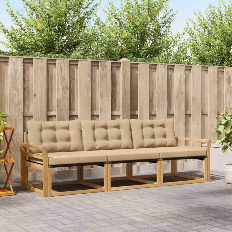 Set di divani da esterno vidaXL in legno di acacia con cuscini bianchi e beige