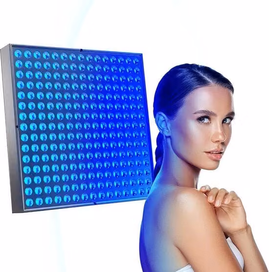 Tavolo per solare il viso BricoBravo con luce blu e pannello regolabile in metallo argento