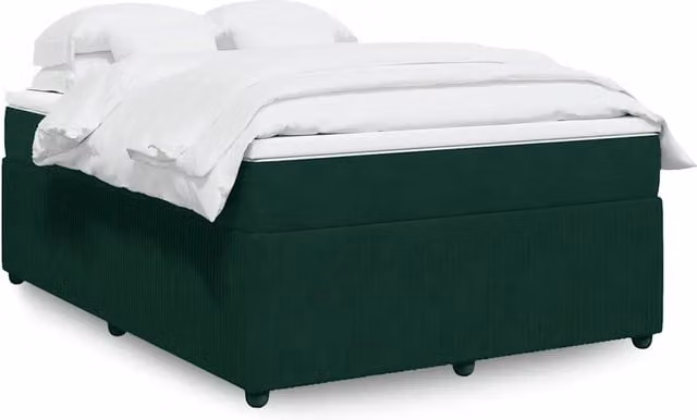 Letto con Giroletto a Molle e Materasso Ibrido vidaXL in Velluto Verde Scuro e Bianco L/P: 160 x 200 cm – 1
