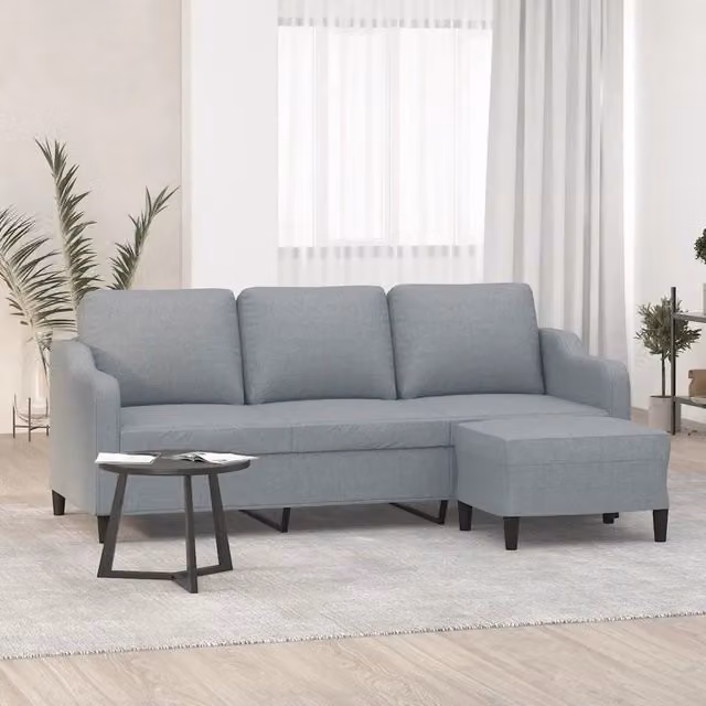 Divano a 3 posti moderno vidaXL in tessuto grigio con poggiapiedi coordinato L: 198 cm, P: 80 cm, H: 77 cm
