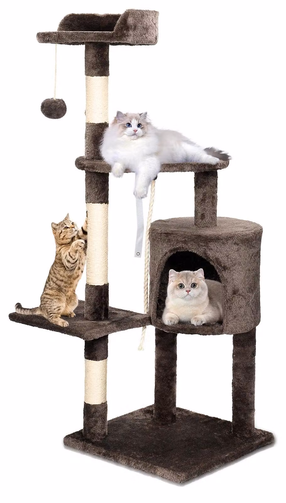 Albero per gatti da appartamento - Modello PE00113002 - Multilivello, con 5 o più piani - Pali per graffiare - Zone relax imbottite e rifugio - Materiale: legno - Colore: PE00113002
