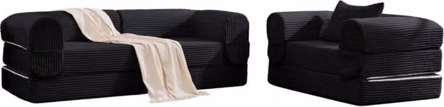 Set di Divani Modulari in Velluto a Costine con Rivestimento Rimovibile, Design Moderno Senza Struttura, Nero