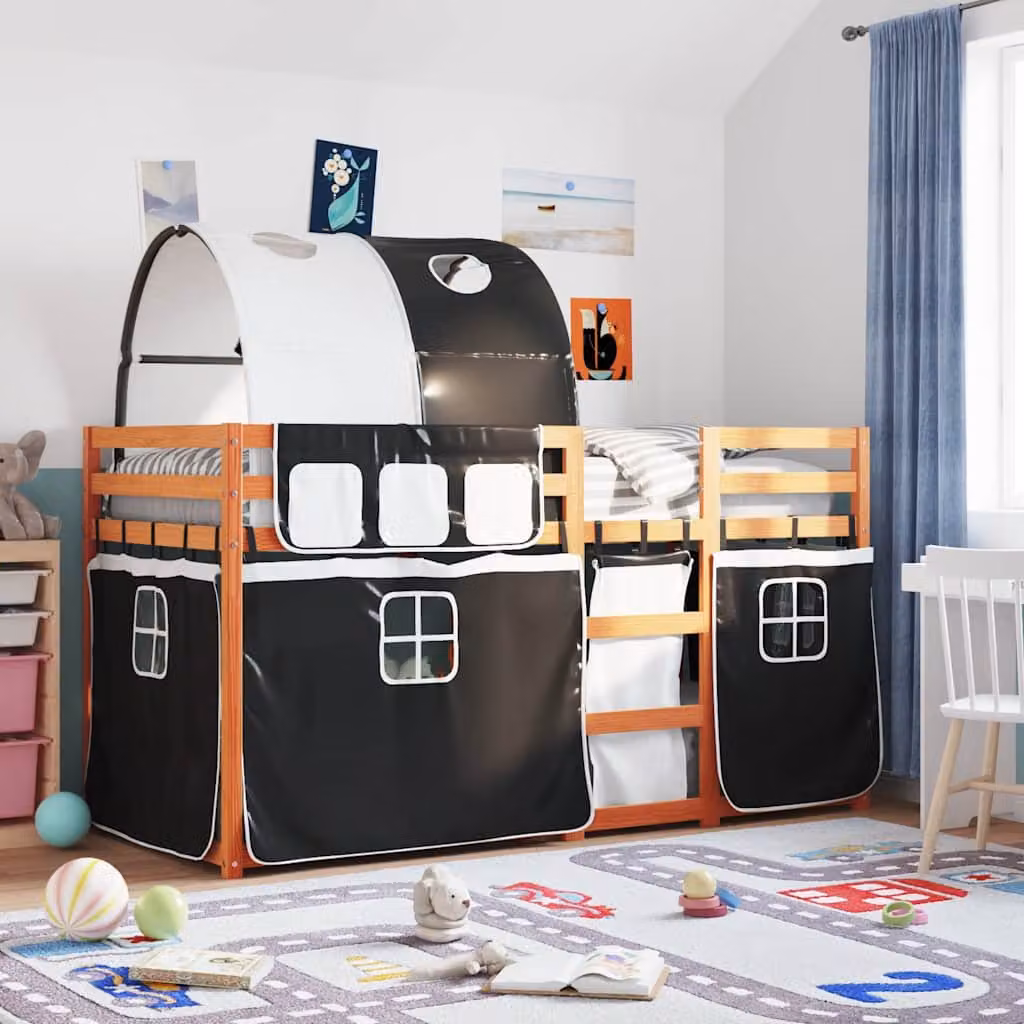 vidaXL Letto a Castello per Bambini in Legno di Pino, Bianco e Nero, L/P/H: 90 x 190 x 195,5 cm – 1