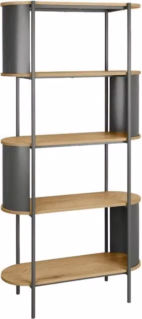 Libreria in metallo curvato e legno a 5 livelli, verde
