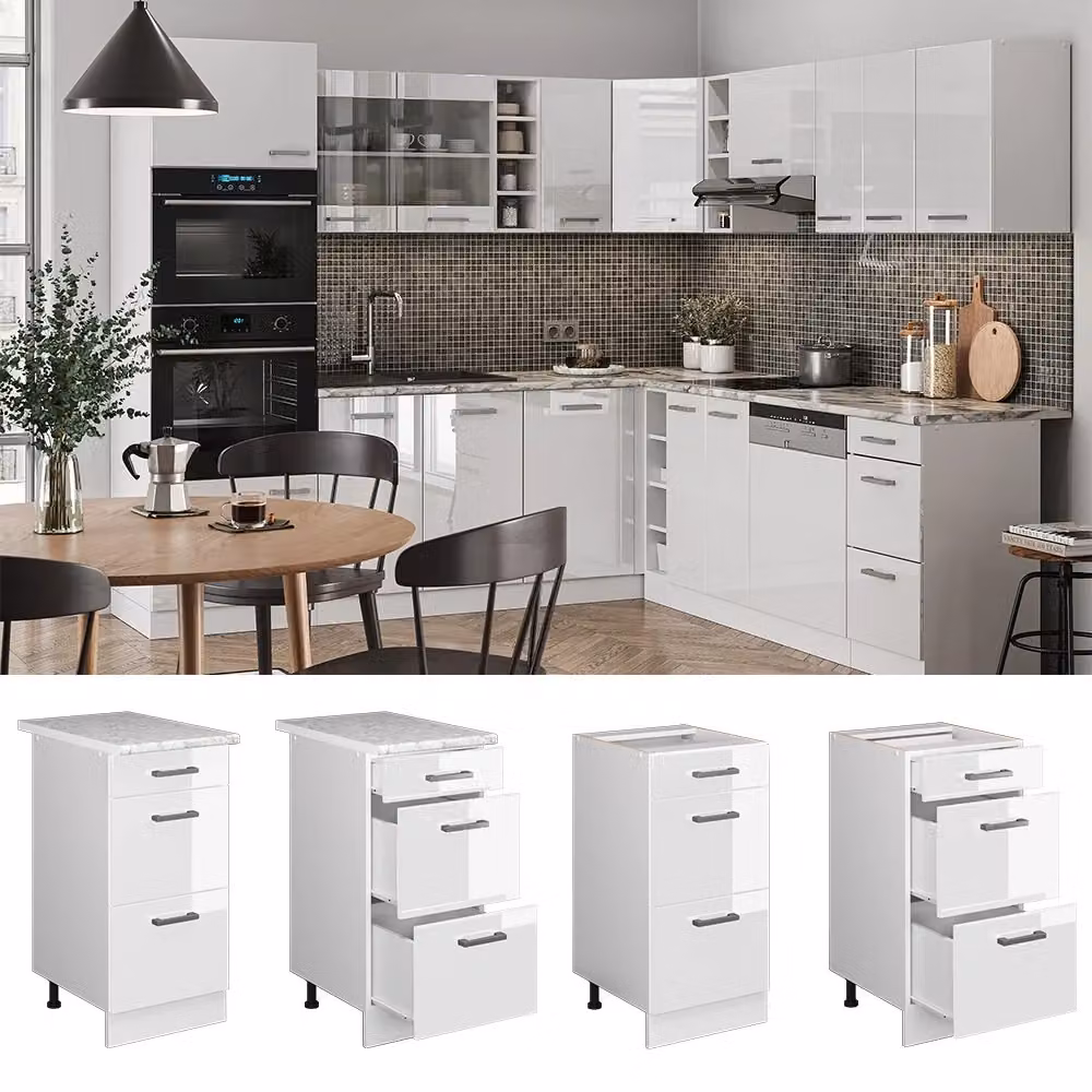 Mobiletto base per cucina R-Line Vicco Bianco lucido con cassetti L/P/H: 40 x 60 x 81,6 cm – 2