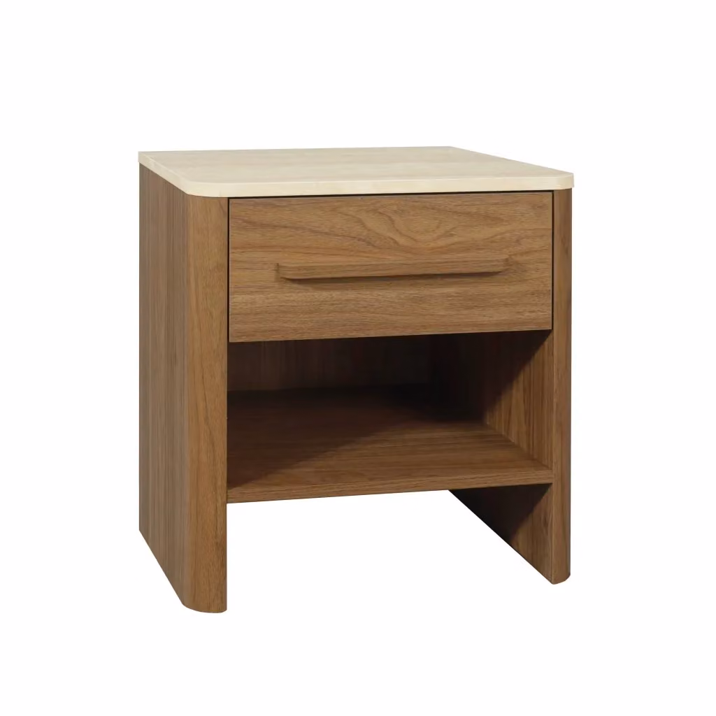 Set di 2 comodini moderni SWEEEK con decorazione in legno ed effetto travertino nei colori beige e marrone – 2