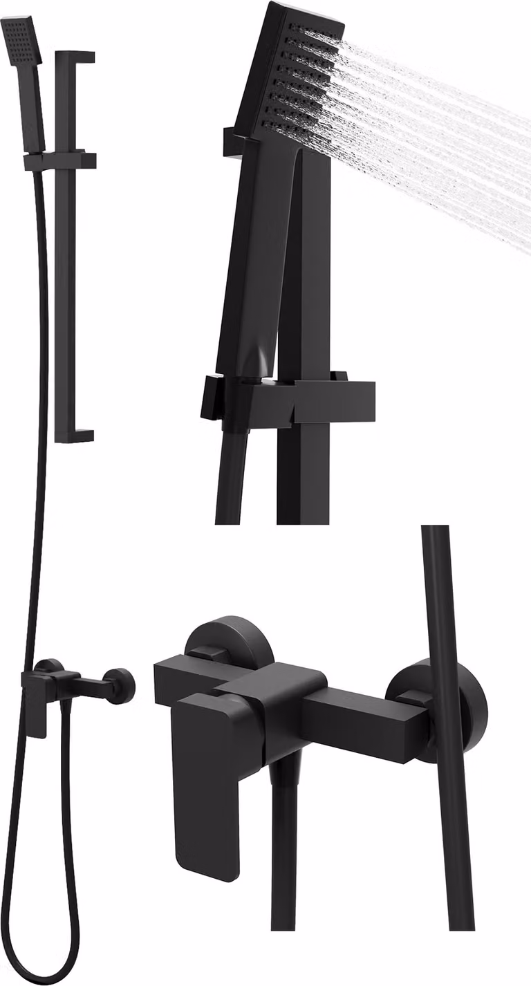 Granitan - Set doccia - Sistema doccia - Nero - Doccia a pioggia - VERI