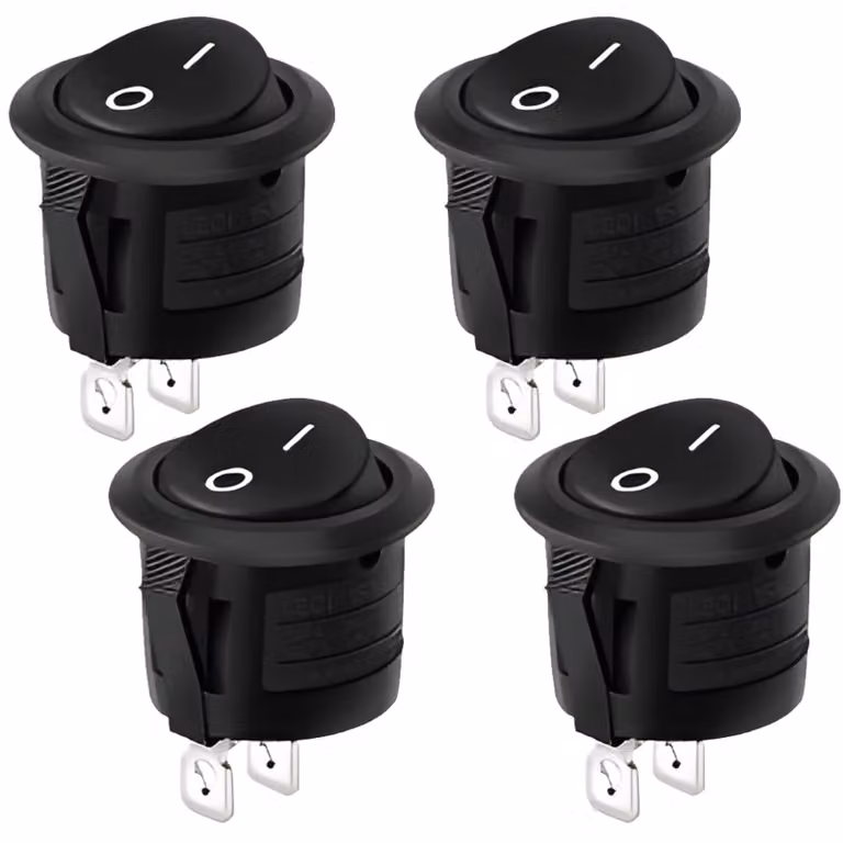 Interruttore a levetta, rotondo, 2 poli, on/off, 20 mm, set da 4, 6 A, 250 V AC, 12 V DC