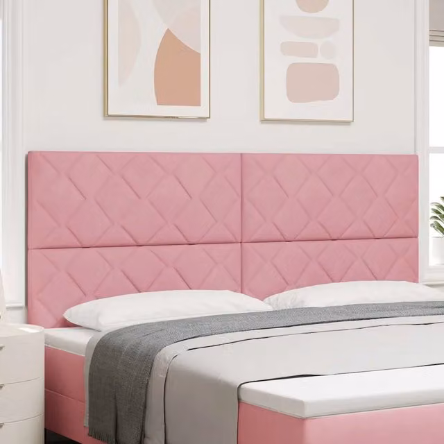 Testiera per letto moderna vidaXL in velluto rosa con pannello imbottito e struttura in legno di pino, L: 200 cm