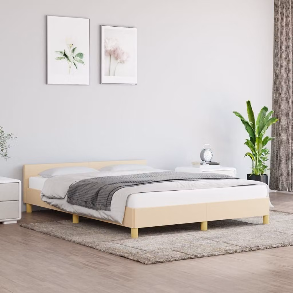 The Living Store Struttura letto con testiera crema 140x200 cm in tessuto