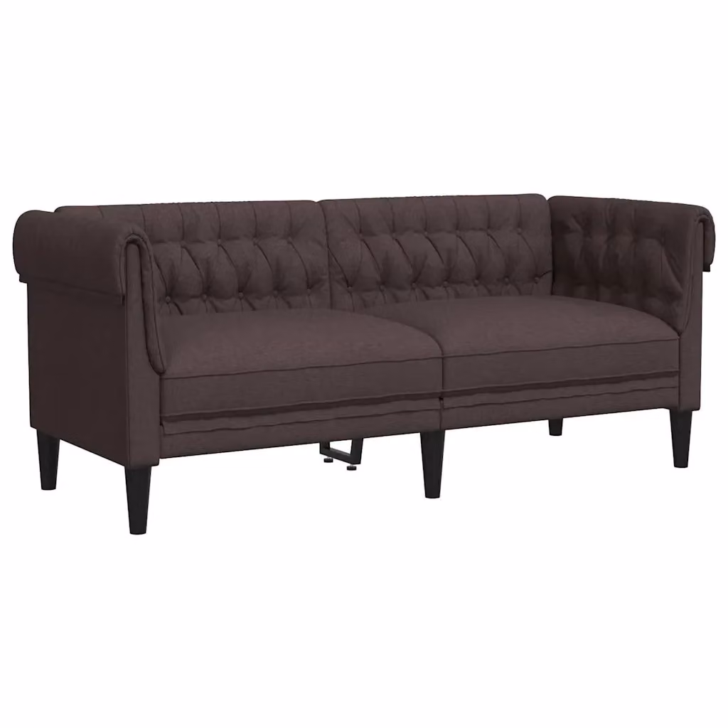 Divano Chesterfield a 2 Posti vidaXL in Tessuto Marrone con Struttura in Legno Massiccio L: 182,5 cm, P: 74,5 cm, H: 74,5 cm – 2