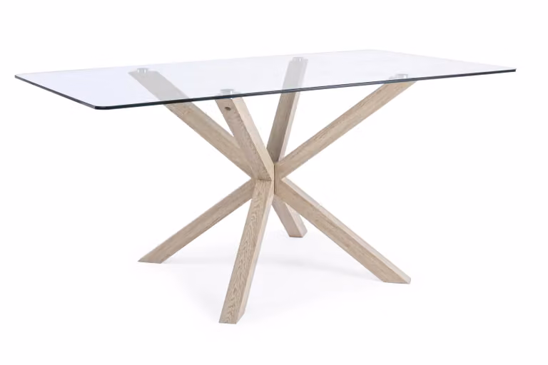 Tavolo MAY in vetro rettangolare con gamba naturale 160X90 cm