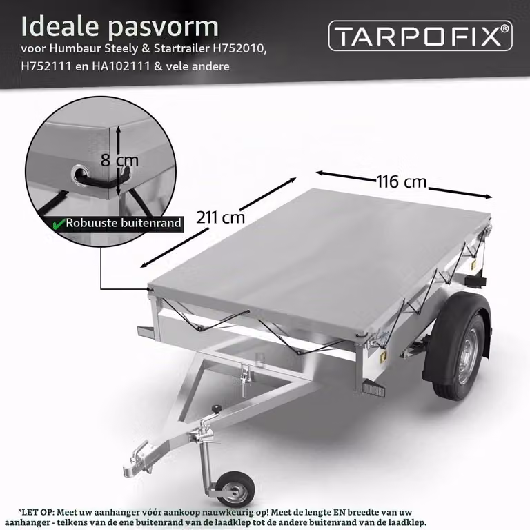Copertura per rimorchio, 211 x 116 cm, grigia, in PVC - Impermeabile e resistente ai raggi UV