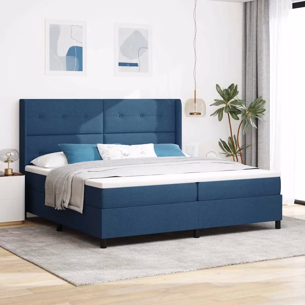 Letto a molle con illuminazione LED e testiera vidaXL in tessuto blu L/P: 200 x 200 cm