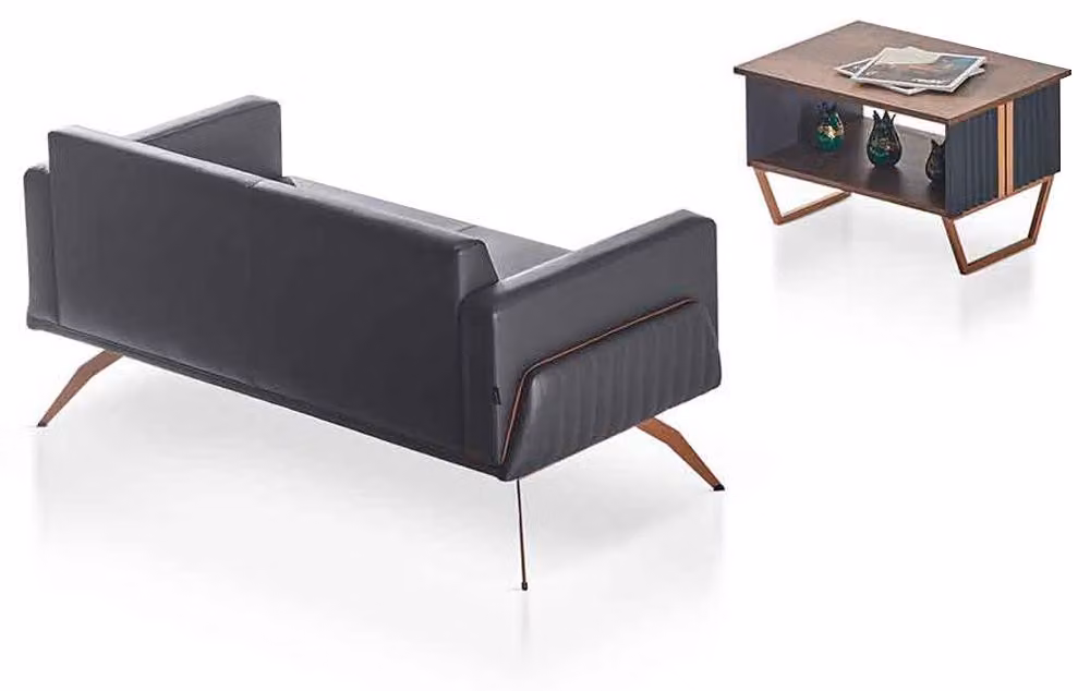 Arbeitszimmer-Set 2tlg 2-Sitzer mit Couchtisch Grau Braun Zweifarbig