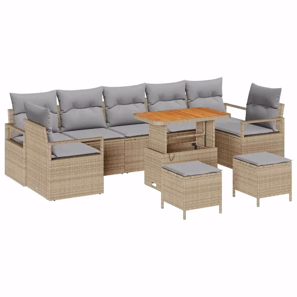 Set Divano da Giardino 10 Pezzi vidaXL Beige con Cuscini e Tavolino in Polyrattan e Acciaio – 2