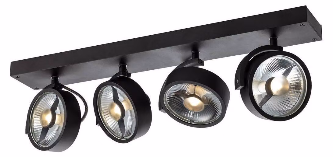KALU CW, plafoniera per interni a parete e a soffitto, quadrupla, QPAR111, nera, 4x75W