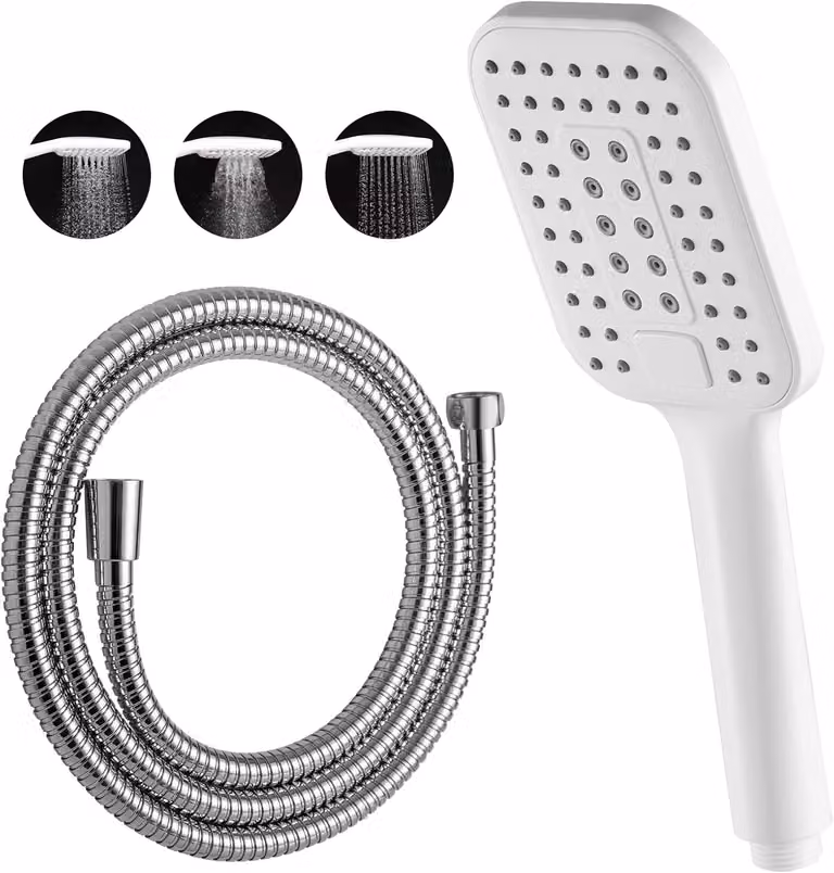 Doccia a mano con 3 tipi di getto, tubo da 1,6 metri, a risparmio idrico, ideale per il bagno