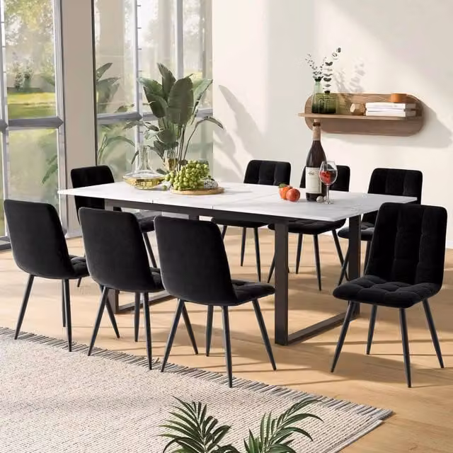 Tavolo da pranzo allungabile MIVRAY con piano in MDF effetto marmo bianco e struttura in metallo L/P/H: 180 x 80 x 75 cm