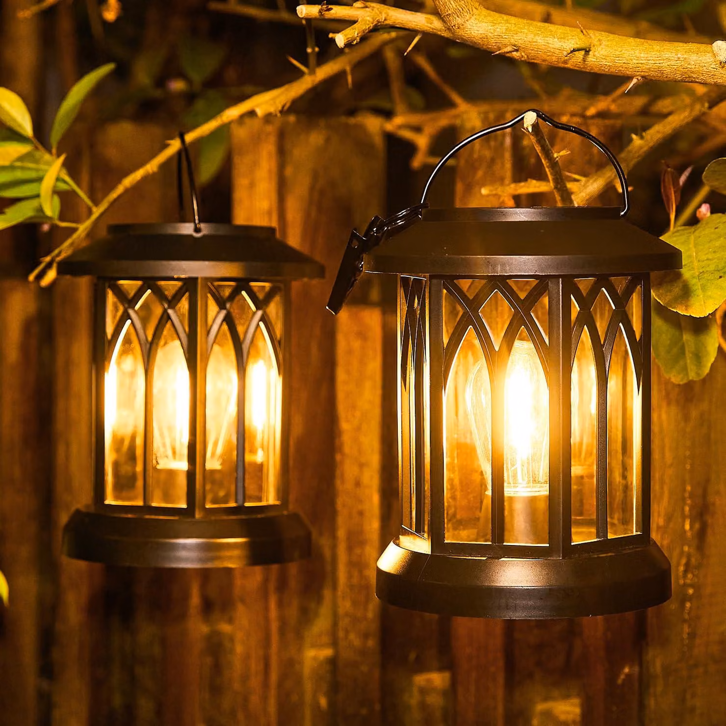 Set di 2 lampade solari, luce bianco caldo, grado di protezione IP65, con clip, per uso esterno