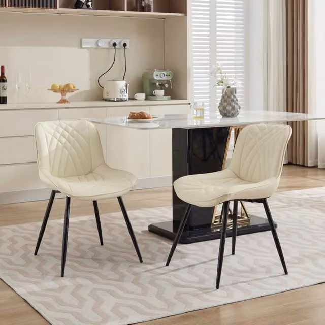 Sedie da pranzo, set da 2, sedie ergonomiche da cucina con rivestimento in similpelle PU traforata traspirante e trapuntatura 3D artistica, robuste ga