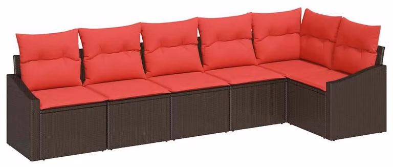 Set di divani da esterno, 6 pezzi, color marrone [materiale sintetico]: rattan sintetico