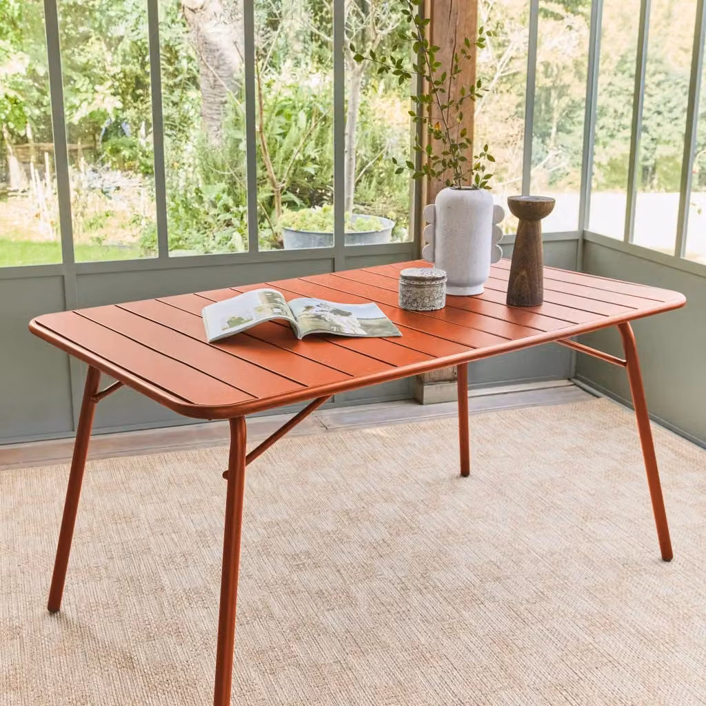 Tavolo da giardino rettangolare pieghevole Sweeek in acciaio verniciato color terracotta – 2