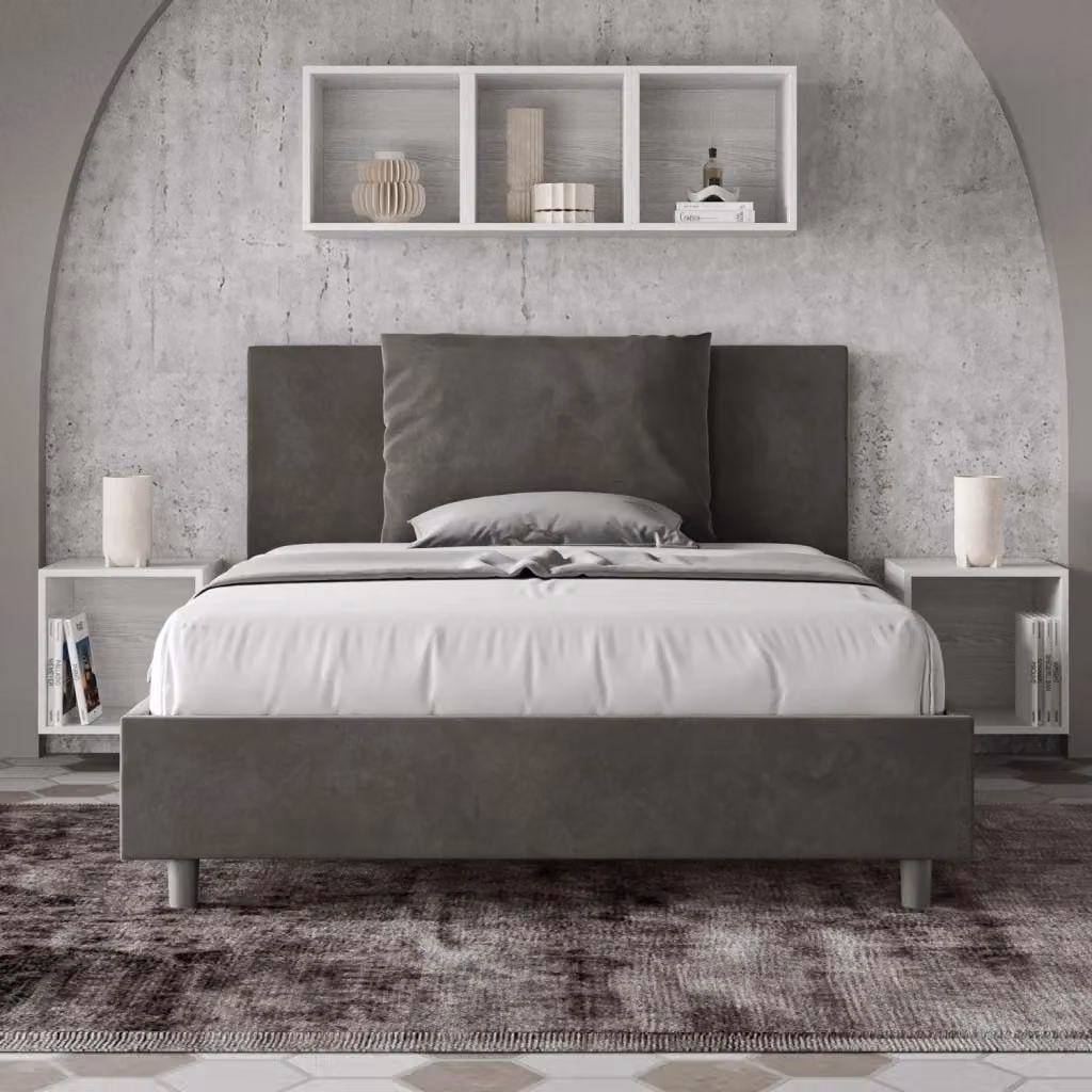 Letto Matrimoniale Francese Moderno GIORDANOSHOP in Microfibra Grigio L/P/H: 140 x 200 cm – 2