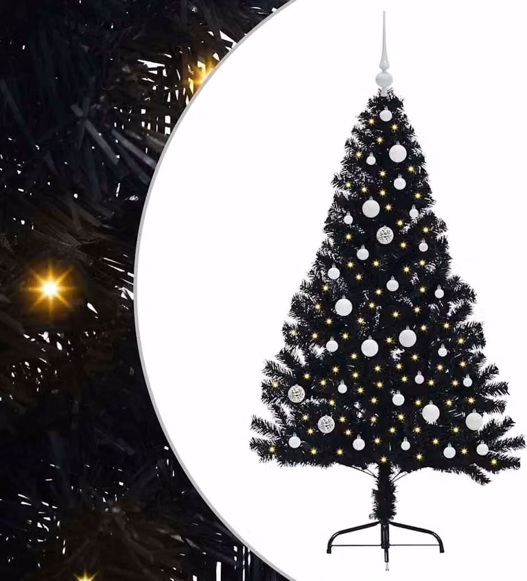Albero di Natale artificiale con luci integrate Nero 150 cm PVC