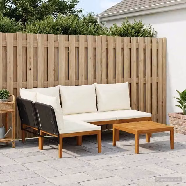 Set di 5 sedie da giardino vidaXL in legno di acacia e corda naturale beige e bianca